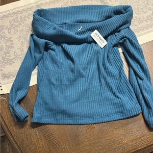 Old Navy Teal Ribbed Off-Shoulder Top